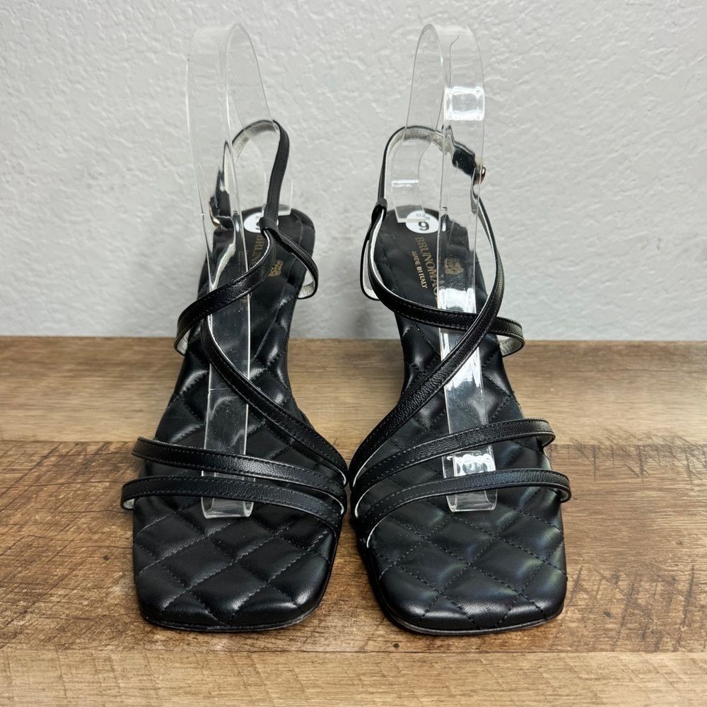 Bruno Magli Black Quilted Leather Strappy Heels Size 39.5 Square Toe NEW Chic - Picture 4 of 10